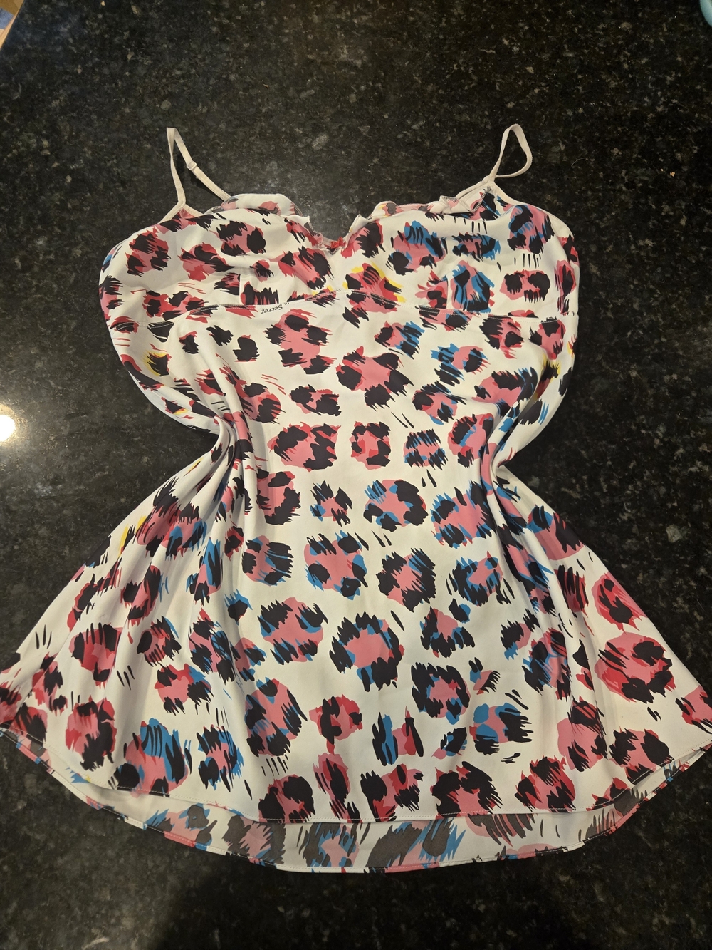 Vintage White Leopard Print Cami with Pink & Blue Accents